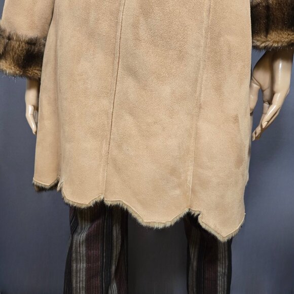 Y2K Penny Lane Coat Size M Boho Beige Faux Suede Brown Faux Fur Mid Length - Picture 9 of 13